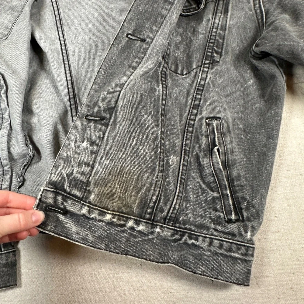 Vintage black Acid Wash Denim Jacket Distressed Trucker grunge 90s Pepe jeans‎